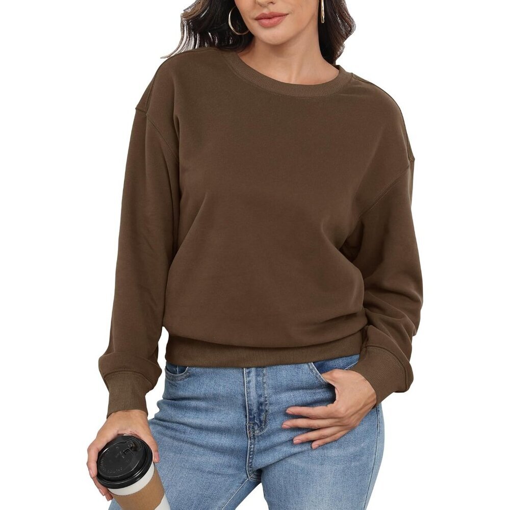 Women's Cotton Blend Cropped Crewneck Sweatshirt Long Sleeve Casual Top